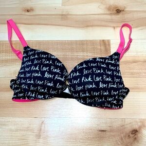PINK 32A lettered push-up bra, underwire, scalloped adjustable detachable straps
